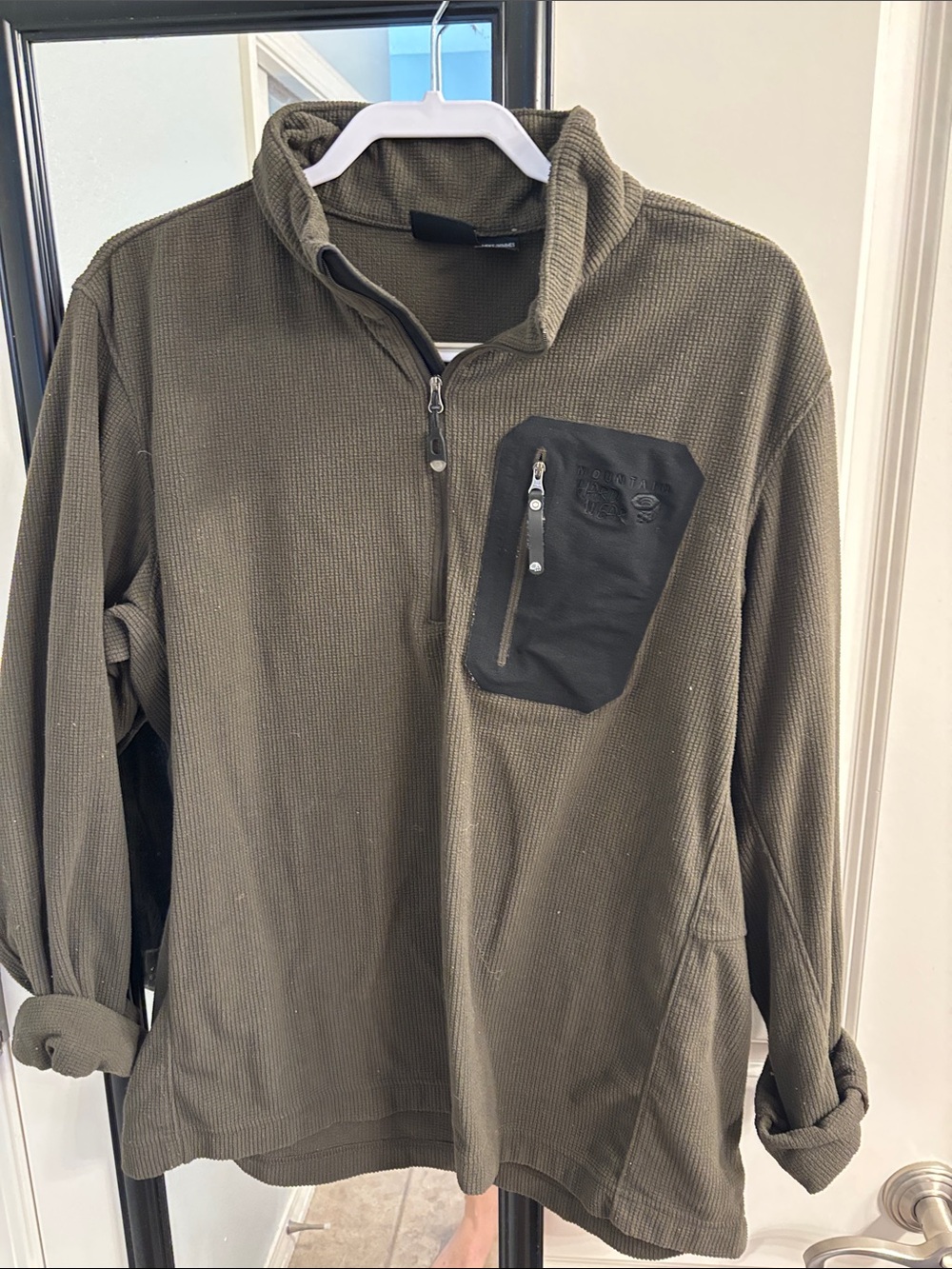 Mountain Hardwear Olive Green Waffle-Texture Quarter Zip Jacket